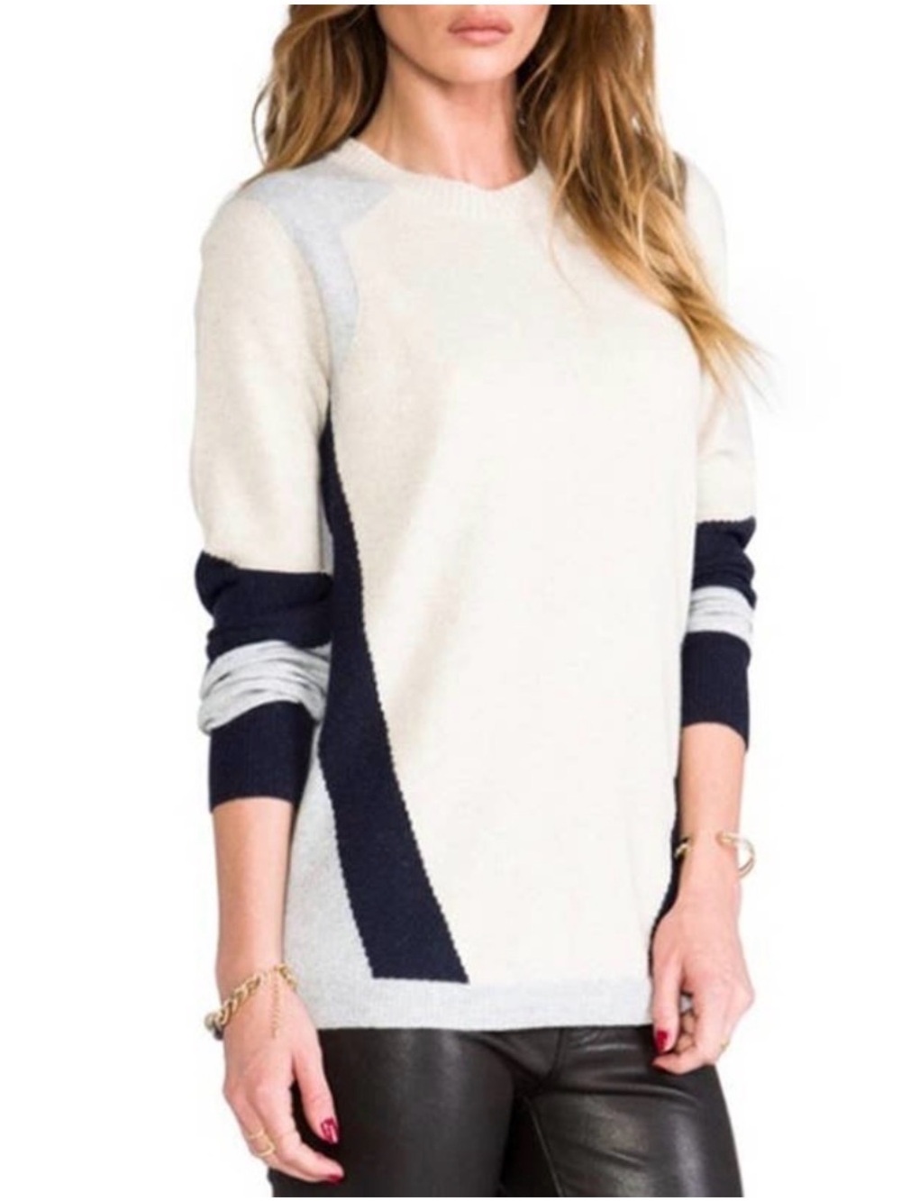 Rebecca Taylor Intarsia Colorblock Wool Cashmere Sweater Medium